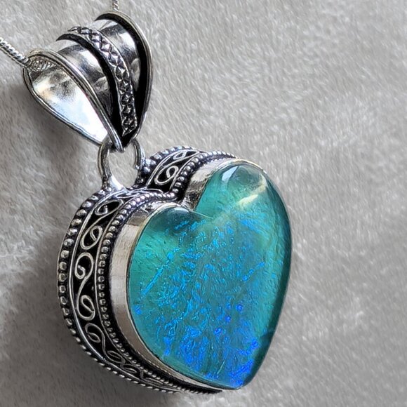 AUSTRALIAN TRIPLET OPAL HEART PENDANT STERLING CHAIN 100% ARTISAN NEWHANDCAFTED - Picture 5 of 10